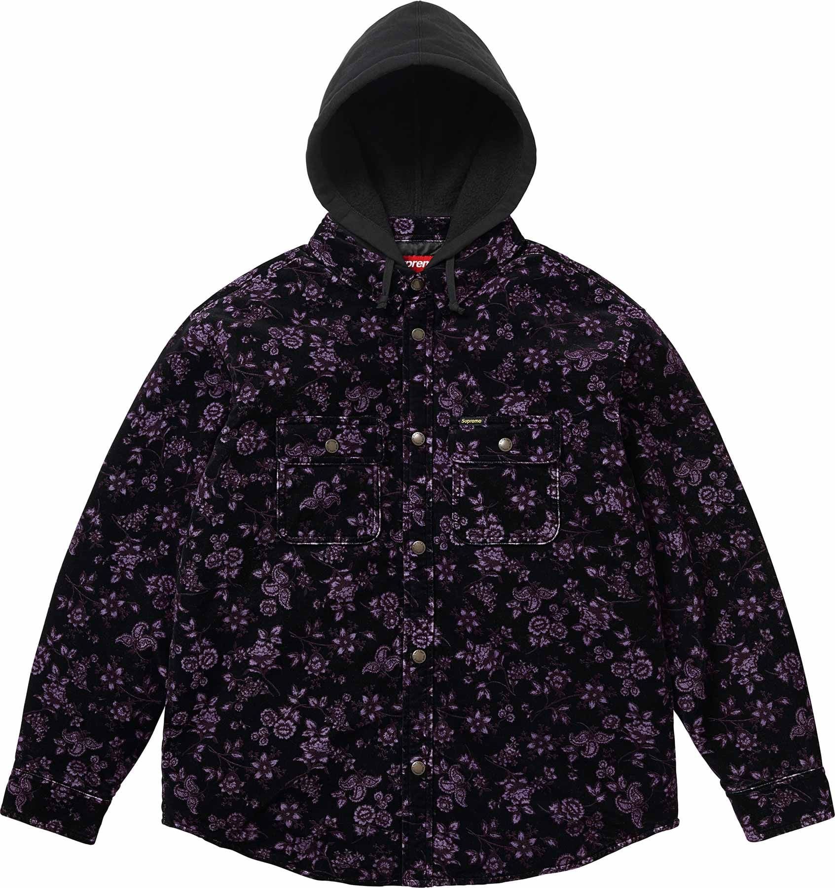 Quilted Lined Hooded Velvet Snap Shirt view 2